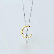 Load image into Gallery viewer, Cat Sitting on a Crescent Moon Necklace
